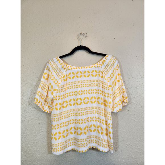 LOFT Outlet Women’s Yellow White Rayon Crew Neck Floral Geometric Blouse Size S - Picture 2 of 6
